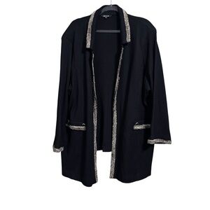 Misook Black Gold Trim Knit Open Front Cardigan Sweater Jacket Blazer Size 2x